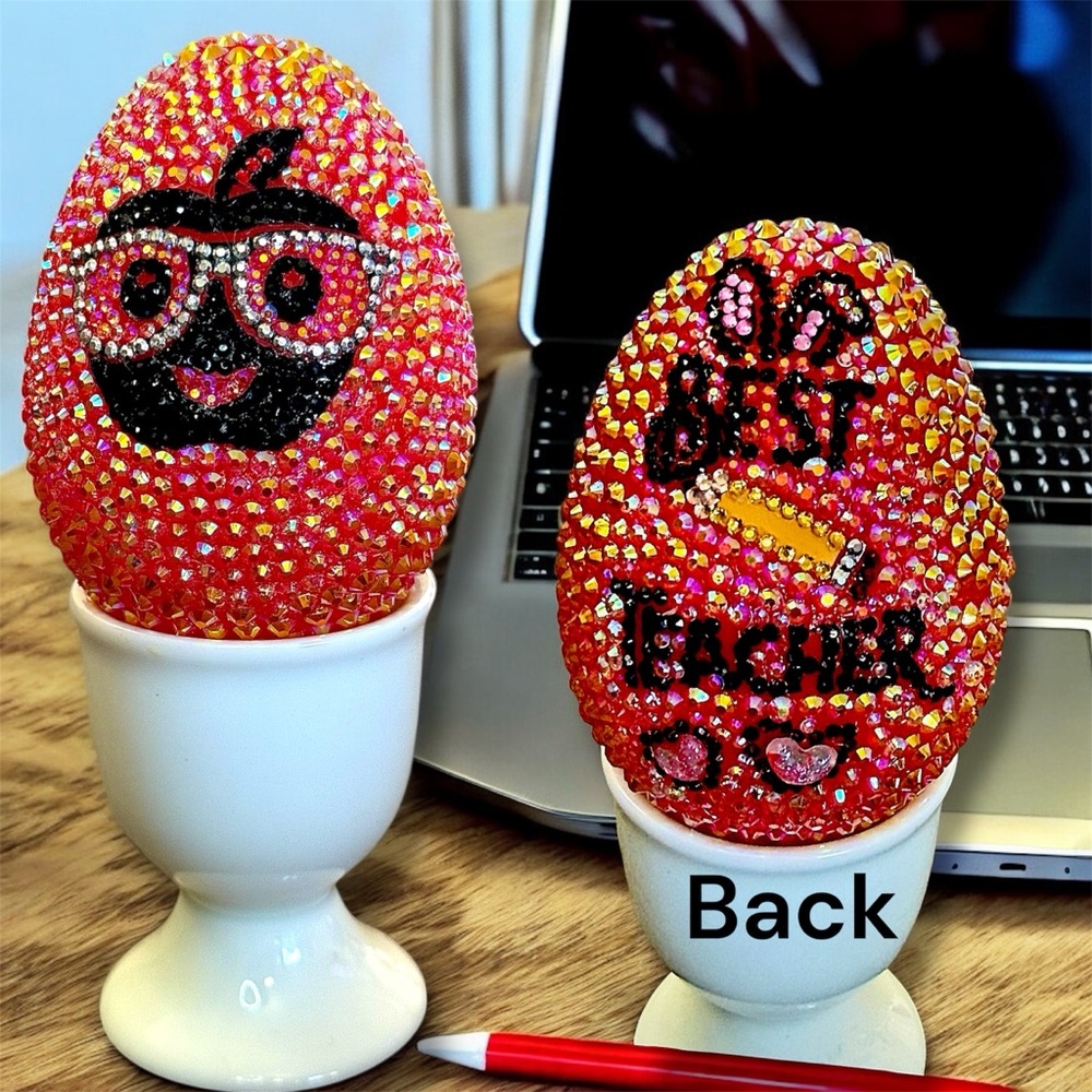 Easter Egg, Best Teacher Rhinestone Egg, Spring Decoration, Vase Filler, Apple